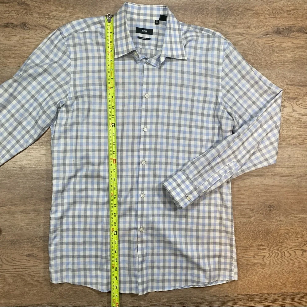 Hugo Boss Men's Dress Shirt Checkered Long Sleeve 16 1/2 34/35 Sharp Fit Blue - Picture 2 of 16